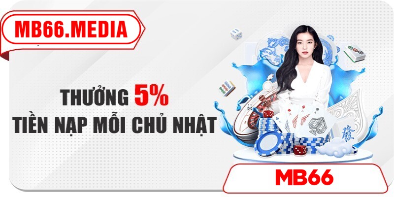 Thời gian nhận ưu đãi thưởng 5% tiền nạp mỗi chủ nhật hàng tuần tại nhà cái MB66